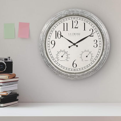 La Crosse Clock 433-3236 14-inch Silas Indoor/Outdoor Galvanized Analog Quartz Wall Clock