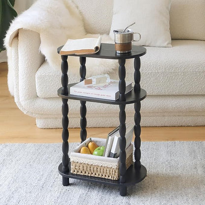 MaxSmeo Small End Table Set of 2, 3-Tier Narrow Side Table Bedroom Set of 2 with Storage, Skinny Side Table Nightstand for Small Space, Bedrooms, Living Room (Black)