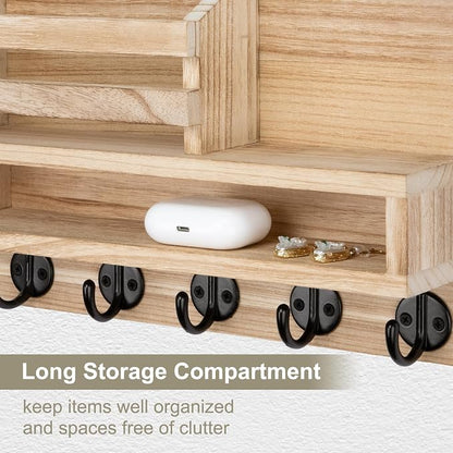 Key and Mail Holder Wall Mount, Key Hanger with Long Storage Box and Key Hooks for Coat, Dog Leash, Home Decor Rack, House Accessories, Entry Way Organizer