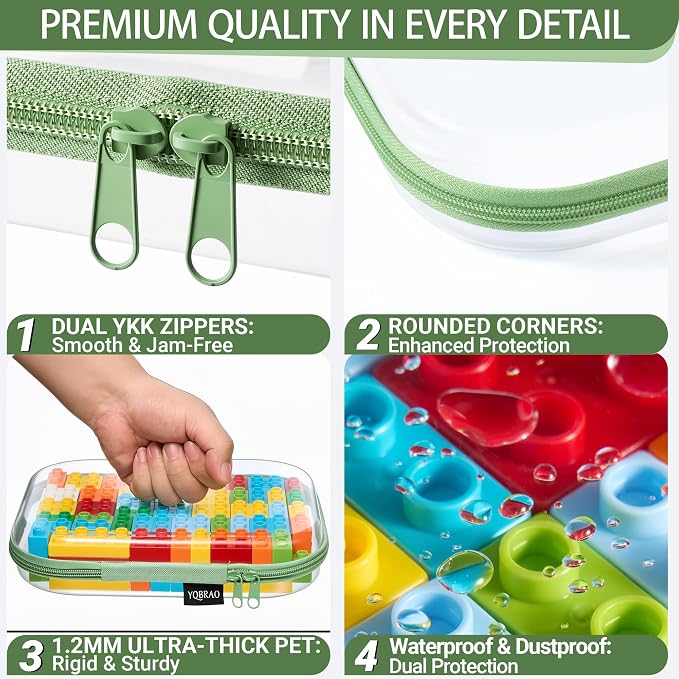 YQBRAO 4-Pack Clear Diaper Bag Organizer Pouches, 1.2mm Ultra-Thick PET Travel Pouches for Toiletries & Makeup, Rigid Self-Standing Bags with YKK Zippers, TSA Approved (Green)