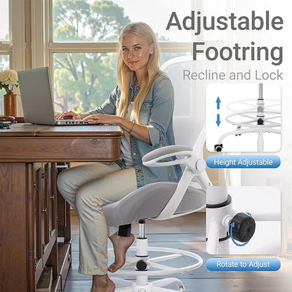 HYLONE 400lbs Heavy Duty Drafting Chair 5" Thickened Seat Office Chair with Flip-Up Armrests Tall Ergonomic Computer Chair with Lumbar Support and Adjustable Footrest Ring Standing Desk Chair (Grey)