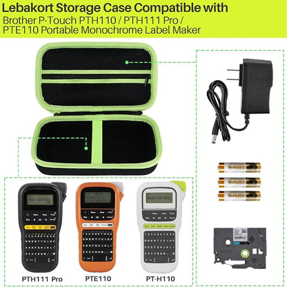 Lebakort Storage Case Compatible with Brother P-Touch PTH110 / PTH111 Pro / PTE110 Portable Monochrome Label Maker (Black+Orange Zipper Case)