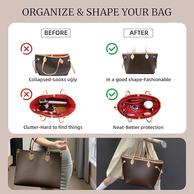 Purse Organizer Insert, Satin Tote Bag Organizer with 8 Sizes, Handbag Dividers for Inside Purse, Compatible with Longchamp, Neverful, 25C Hobo and More Bags