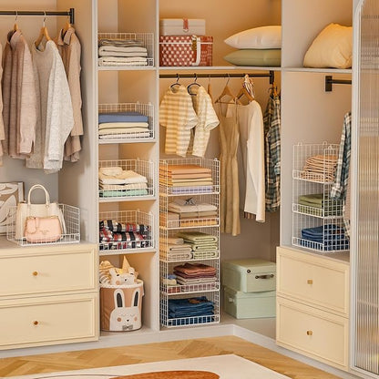 Yociyoga 5-Tier Stackable Closet Organizers and Storage Basket - Foldable Closet Shelf Organizer System, Space-Saving Clothes Storage Bins Drawer Organizer for Wardrobe, White (Patent 30022416)