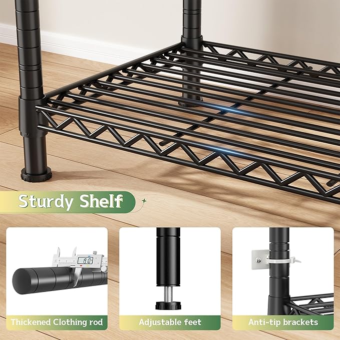 Raybee Clothes Rack with Cover, Clothing Racks for Hanging Clothes with Adjustble Shelves,Portable Closet 15.74''D x 56.02''W x 75.4''H Hold 800LBS for Bedroom, Apaertment, Dorm, Space Saving, Grey