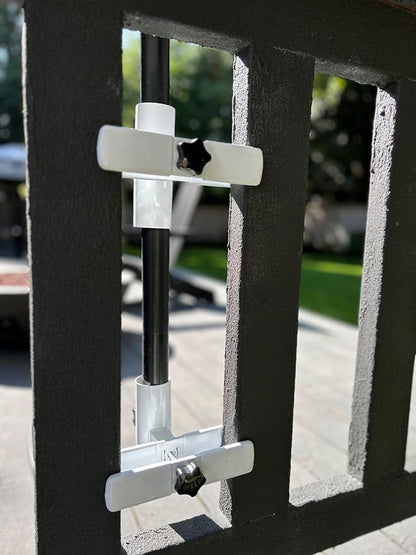 | Patio Umbrella Holder | 2 Piece Design | Outdoor Umbrella Base and Mount | Attaches to Railing Maximizing Patio Space and Shade