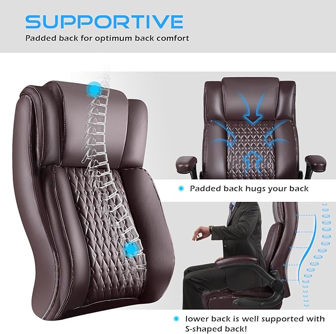 VITESSE Executive Office Chair,Heavy Duty Office Chair with Flip up Armrest,Ergonomic High Back Computer Gaming Chairs Home 400lbs, Big and Tall with Lumbar Support（Brown）