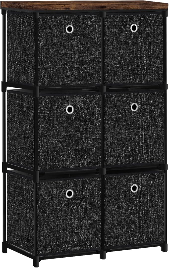 Small Fabric Dresser with 6 Drawers, Tall Cube Organizer for Closet, Storage Drawer Unit Chest of Drawers for Bedroom, Living Room, Hallway, Dorm, Black