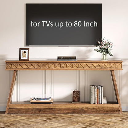 Tribesigns 70.9 Inch Extra Long Console Table, Wood Entryway Table with Storage, Narrow Long Sofa Tables Behind Couch, Farmhouse Style Entry Table for Living Room, Entrance, Hallway, Rustic Brown
