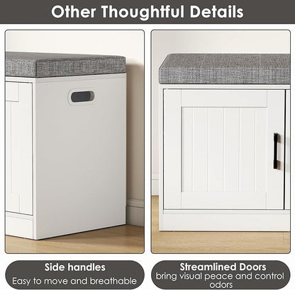 3-Tier Shoe Cabinet Storage with Adjustable Shelf Entryway Shoe Bench with Thickened Padded Seat Cushion Storage Bench with 3 Doors for Entry, Bedroom, Hallway (White Gray,46.3 * 13.8 in)