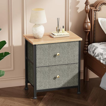 DUMOS Nightstand Small Dresser with 2 Fabric Drawers Side Tables Bedroom End Table Kids Bedside Storage Furniture for 20 inch Tall Night Stand for Closet, Entryway, College Dorm, Ink Green