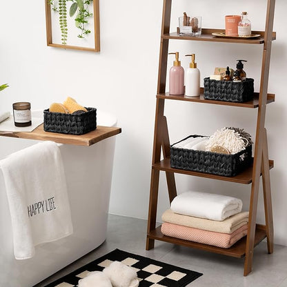 GRANNY SAYS Wicker Baskets for Organizing, Wicker Storage Basket for Shelf, Woven Baskets Oraganizer, Waterproof Vanity Basket for Towel, Home Organization, Black, 3-Pack