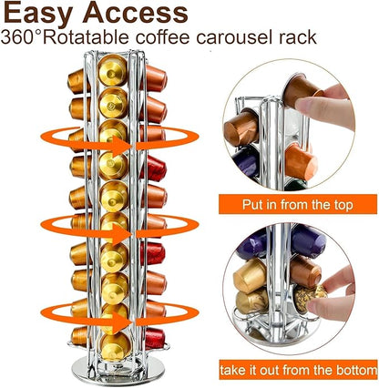 Coffee Pod Stand for Nespresso OriginalLine Capsule, Large Compacity Nespresso Coffee Pods Holder, Coffee Pod Organizer Holding 40 Small Originalline Pods, Silver