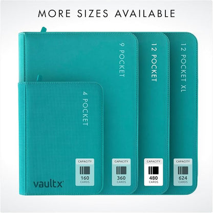 Vault X 12 Pocket Zip Binder, 480 Cards, Exo-Tec Material, 20 Side-Loading Pages (Teal)