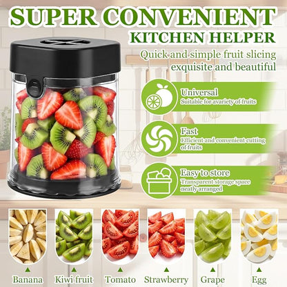 Mini Fruit Slicer Cup with Stainless Steel Blades, Strawberry Slicer & Grape Cutter, Push Type Fruit Cutter for Banana,Tomato,Blueberry & Egg,Reusable Fruit Chopper Kitchen Gadget,Quick Easy Slicing