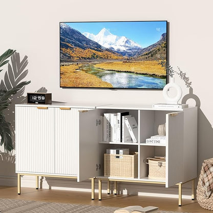 Fluted Sideboard, Buffet Cabinet with Storage, Wooden with Doors and Shelves, Accent Cabinet for Living Dining Room, Entryway