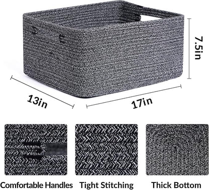 MiniArk Large Storage Baskets for Organizing, Closet Shelf Baskets for Clothes Blanket Towels, Baby Nursery, Toy Bins Box, Woven Rope Baskets, 17 x 13 x 7.5”, 4 Packs Dark Gray
