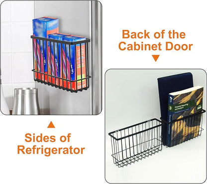 3 Pack Cabinet Door Organizer, Foil and Plastic Wrap Organizer, Wall Mounted Kitchen Organizers and Storage Wire Basket, Pantry Door Storage Kitchen Wrap, Black
