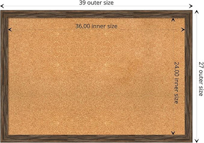 Amanti Art Natural Cork Board for Wall, 27x39 Vision Board with Brown Wood Frame, Large Corkboard Office Decor for Home Organization, Rustic Farmhouse Corkboard Pinboard to display items for home