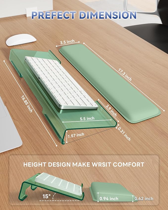 Laborio Computer Keyboard Wrist Rest Stand for Desktop, Keyboard Riser Holder with Wrist Pad for Office Desk, Home, School (Green)