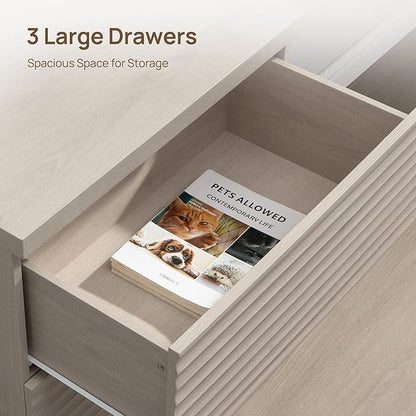 SICOTAS Sideboard Buffet Cabinet with Storage, Modern Fluted Accent Credenza with 3 Larger Drawers, Mid Century Media Console Table Coffee Bar Cabinet for Dining Room Hallway Kitchen, White Alder