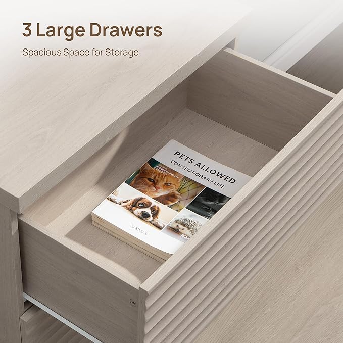 SICOTAS Fluted Buffet Storage Cabinet with Larger Drawers, Modern Accent Sideboard Credenza with Storage, Mid Century Media Console Coffee Bar Table for Dining Room Hallway Kitchen (3 Pieces)