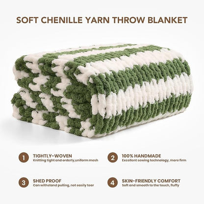 L'AGRATY Chunky Knit Blanket Throw: 50''x60'' Chenille Chunky Knitted Throw Blankets for Bed Couch - Handmade Thick Cable Knit Blanket - Large Crochet Rope Blankets for Home Decor