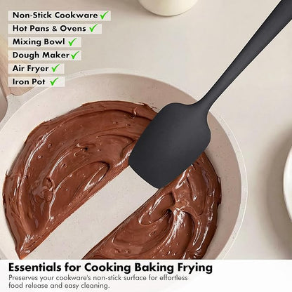 2 Pieces Silicone Spatula Set: Ironberry 600ºF Heat Resistant Food Grade Cooking & Baking Utensils, Kitchen Flexible Nonstick Rubber Scraper for Scraping, Mixing, Scrambling, Flipping (Black)