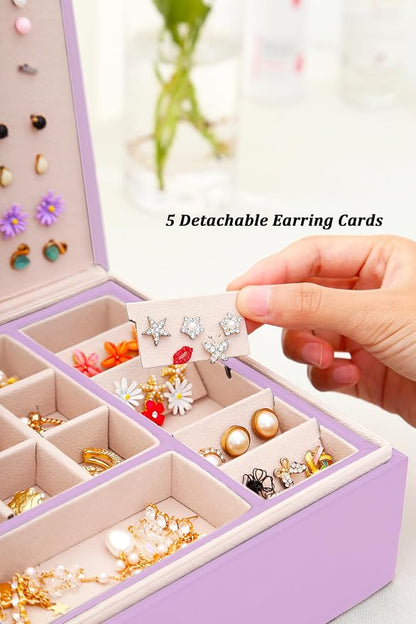 QBestry Girls Jewelry Box Earring Holder Organizer for Girls, Purple