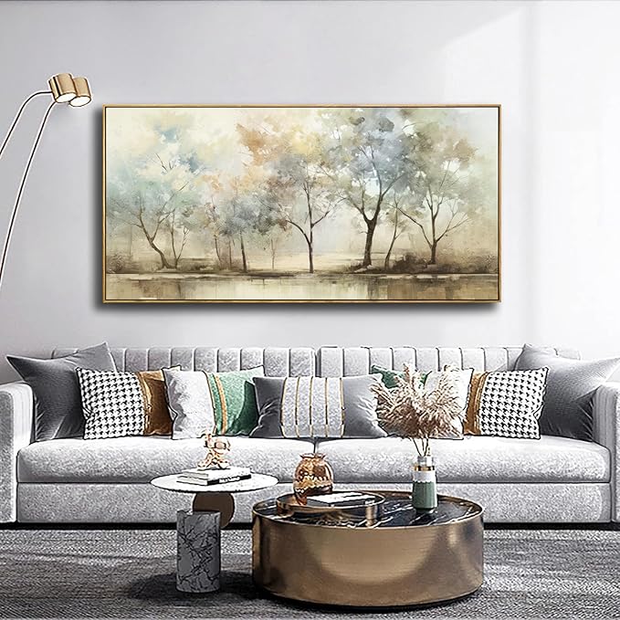 VHMING Abstract Wall Art Artwork Retro Trees Pictures Decor Canvas Painting Framed Ready to Hang Living Room Bedroom and Office Wall Decor 20x40 Inch