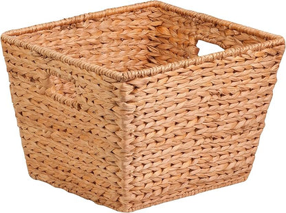 Honey-Can-Do Water Hyacinth Storage Baskets - Durable Wicker Basket with Handle for Organizing Home Essentials, Ideal for Pantry Organizers and Storage & Blanket Basket, Large, 15"x15"x12", Natural