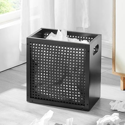 TIOPGHAD Small-Wicker-Waste-Basket-Trash-Can 3 Gallon/11.6 L Bamboo Mini Rattan Wastebasket Garbage Can Trashcan Wood Trash bin for Bathroom Office Living Room(Black)
