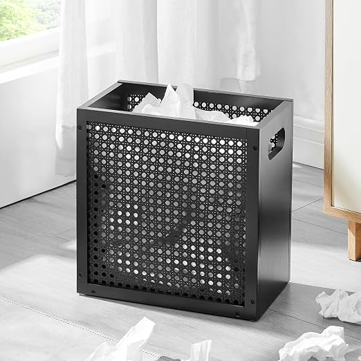 TIOPGHAD Small-Wicker-Waste-Basket-Trash-Can 3 Gallon/11.6 L Bamboo Mini Rattan Wastebasket Garbage Can Trashcan Wood Trash bin for Bathroom Office Living Room(Black)