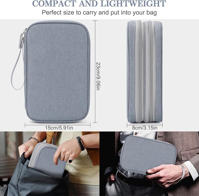 FYY Electronic Organizer, Large Travel Cable Organizer Bag Pouch Electronic Accessories Carry Case Portable Waterproof Double Layers All-in-One Storage Bag for Cable, Cord, Charger, Light Grey