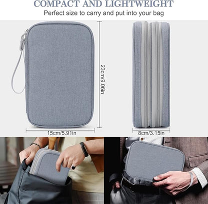 FYY Electronic Organizer, Large Travel Cable Organizer Bag Pouch Electronic Accessories Carry Case Portable Waterproof Double Layers All-in-One Storage Bag for Cable, Cord, Charger, Light Grey