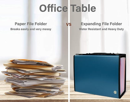 CNK Accordion File Organizer - 36 Pocket Teal Folder with Ergonomic Handle, Double Lock Buckles, Protects Documents, Durable Polypropylene, 8.5 x 11 in