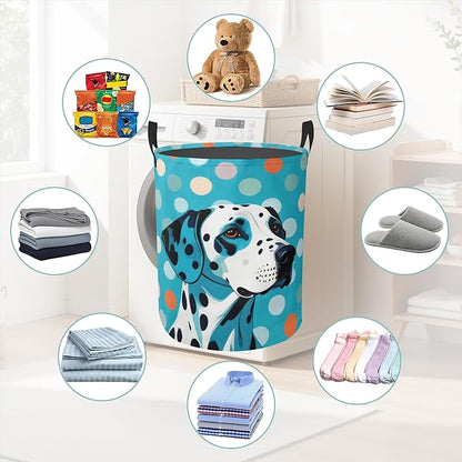 Dalmatian Dog Laundry Basket With Handles Tote Bag Oxford Cloth Funny Laundry Hamper Clothes Storage Bucket Toy Organizer 16" X 20.8"For Bathroom/Laundry/Bedroom