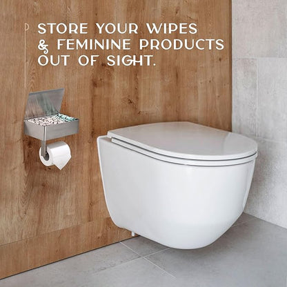 Day Moon™ - Toilet Paper Holder with Shelf - Modern Roll Holder for Bathroom - 1 Pack - Wall Mount - with Storage, Brushed Nickel