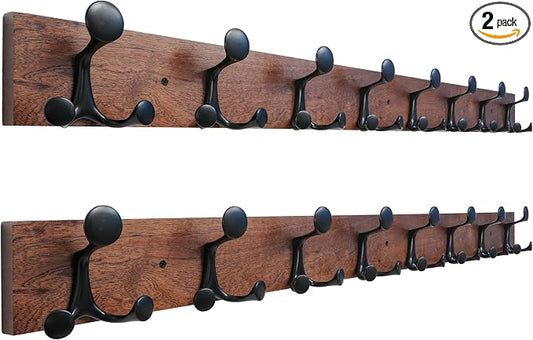 SKOLOO 43-Inch Wood Coat Rack Wall Mount with 8 Triple Hooks - Ideal for Family Entrances, Classrooms, and Pet Supplies Storage - Perfect Coat Hooks for Wall,Mahogany (Sapele), Pack of 2