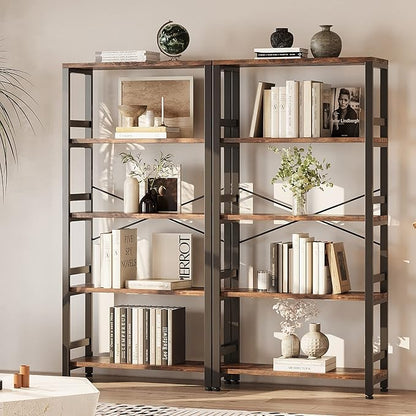 IRONCK Bookshelves and Bookcases, 31.5in Wide Shelf 5-Tier Ladder Shelf 110lbs/shelf Vintage Industrial Style Bookcase for Bedroom Living Room Home, Vintage Brown