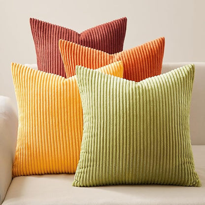 Topfinel Decorative Throw Pillow Covers Cushion Cases, Set of 4 Soft Velvet Modern Double-Sided Designs, Mix and Match for Home Decor, Pillow Inserts Not Included (26x26 inch, Yellow/Orange)