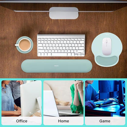 MOSISO Wrist Rest Support for Mouse Pad&Keyboard Set, Circle Curved Ergonomic Mousepad&Coaster Non-Slip Base Home/Office Pain Relief&Easy Typing Pad with Soft Cloth&Silicone Lining, Aquamarine