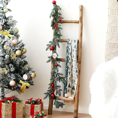 FUIN Fully Assembled 57in Wood Blanket Ladder Living Room Decorative Wall Leaning Farmhouse Quilt Display Holder Rustic Wooden Towel Rack for Bathroom