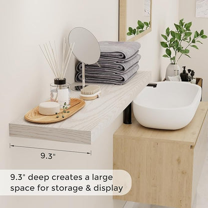 Fun Memories 48 Inch Floating Shelves, 9.3 Inch Deep Wall Shelves for Bathroom, Living Room, Bedroom, Kitchen, Deep Long Shelf Wall Mounted 1 Pack Shelf for Books, Decor, Brich