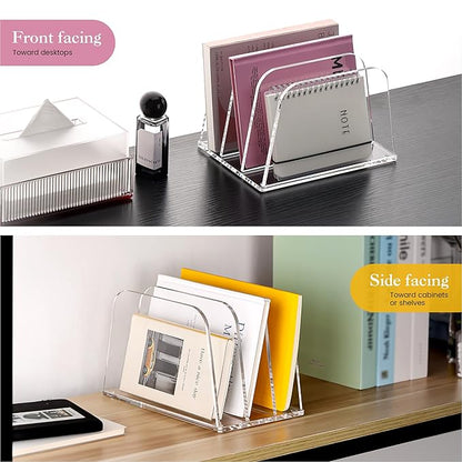 HeZone Desk File Organizer,3-Section Vertical Clear File Organizer File Holder Folder Holder Mail Sorter Acrylic Stand Rack,Office Organization for Home, Office & Classroom(1 Pack)