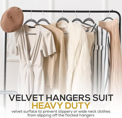 Premium Velvet Hangers 50 Pack Ultra Thin Non Slip Adult Felt Space Saving Slim Suit Hanger for Closet Heavy Duty Coat Pants Jackets Dress Hangers 360° Swivel Hook Hold Upto 10 lbs Gray