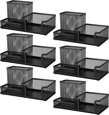 Comix Mesh Pen Pencil Holder Desk Organizer, 3 Compartment Wire Desktop Pen Pencil Cup Caddy Office Supplies Accessories for Home Office School, Black(6 Pack)