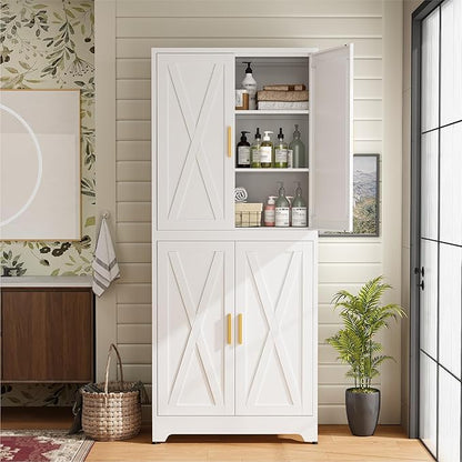 COFaR White 75” Tall Modular Storage Cabinet, Stackable 2-in-1 Metal Cabinet with 4 Doors & 6 Adjustable Shelves, Heavy Duty Pantry Cabinet, Floor to Ceiling Kitchen Organizer with Anti-Tip Kit