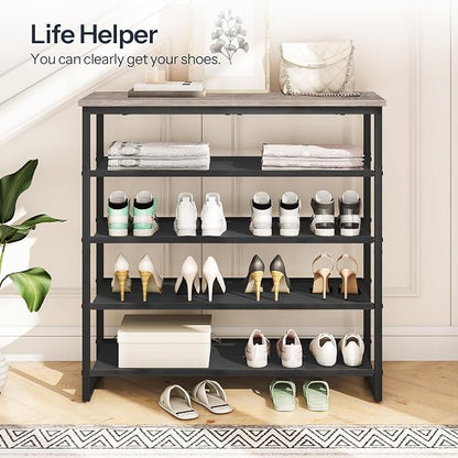 HOOBRO Shoe Rack, 5 Tier Shoe Storage Organizer with 4 Oxford Fabric Shelves and Top Panel, Holds 16-20 Pairs of Shoes, for Entryway and Closet, Industrial, Greige and Black BG50XJ01