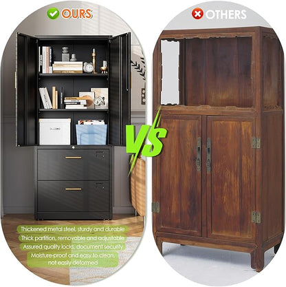 2 Drawer File Cabinet with Lock,Metal Filing Cabinet with Doors for Home Office School for Hanging Letter/Legal/F4/A4 Size Folders,Required Assembly,Black